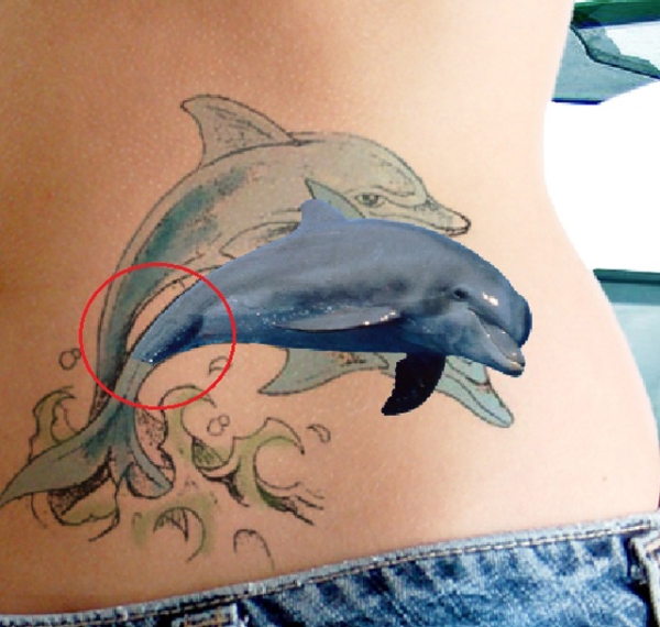 Девушка с татуировкой дельфина на груди (44 фото)